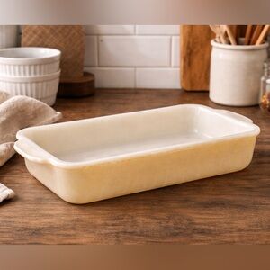 Fire King Cream and White Rectangular Ceramic Baking Dish 11x6 Anchor Hocking